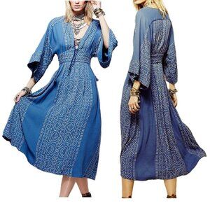 Free People MODERN KIMONO $168 Denim Combo Lt Blue Lace Up Maxi Dress NWT Boho 8